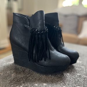 Sbicca Zepp Fringe Edgy Wedge Booties